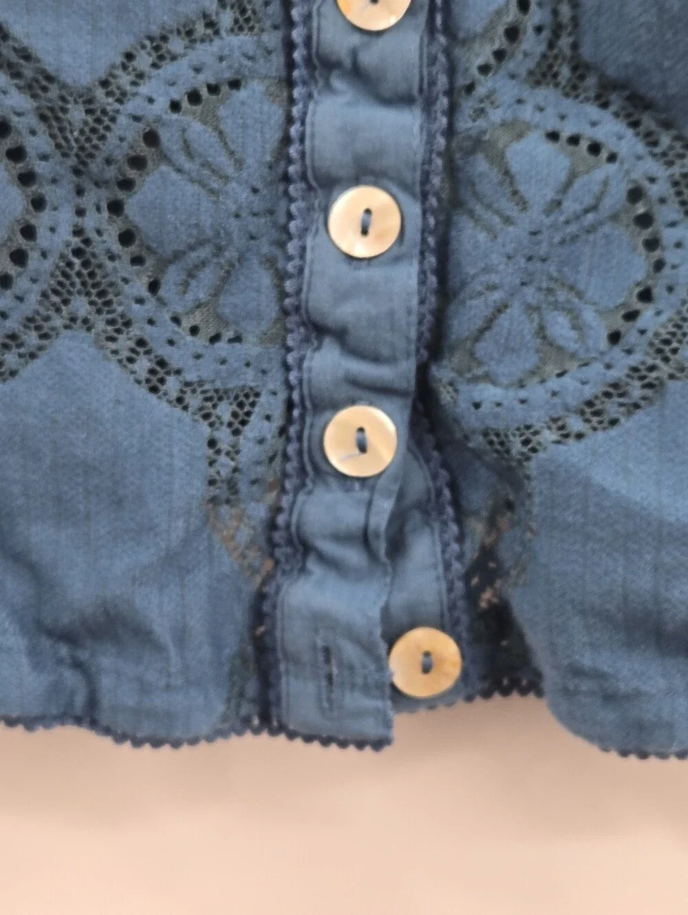 Free People Jae Top Teal Lace Long Sleeve